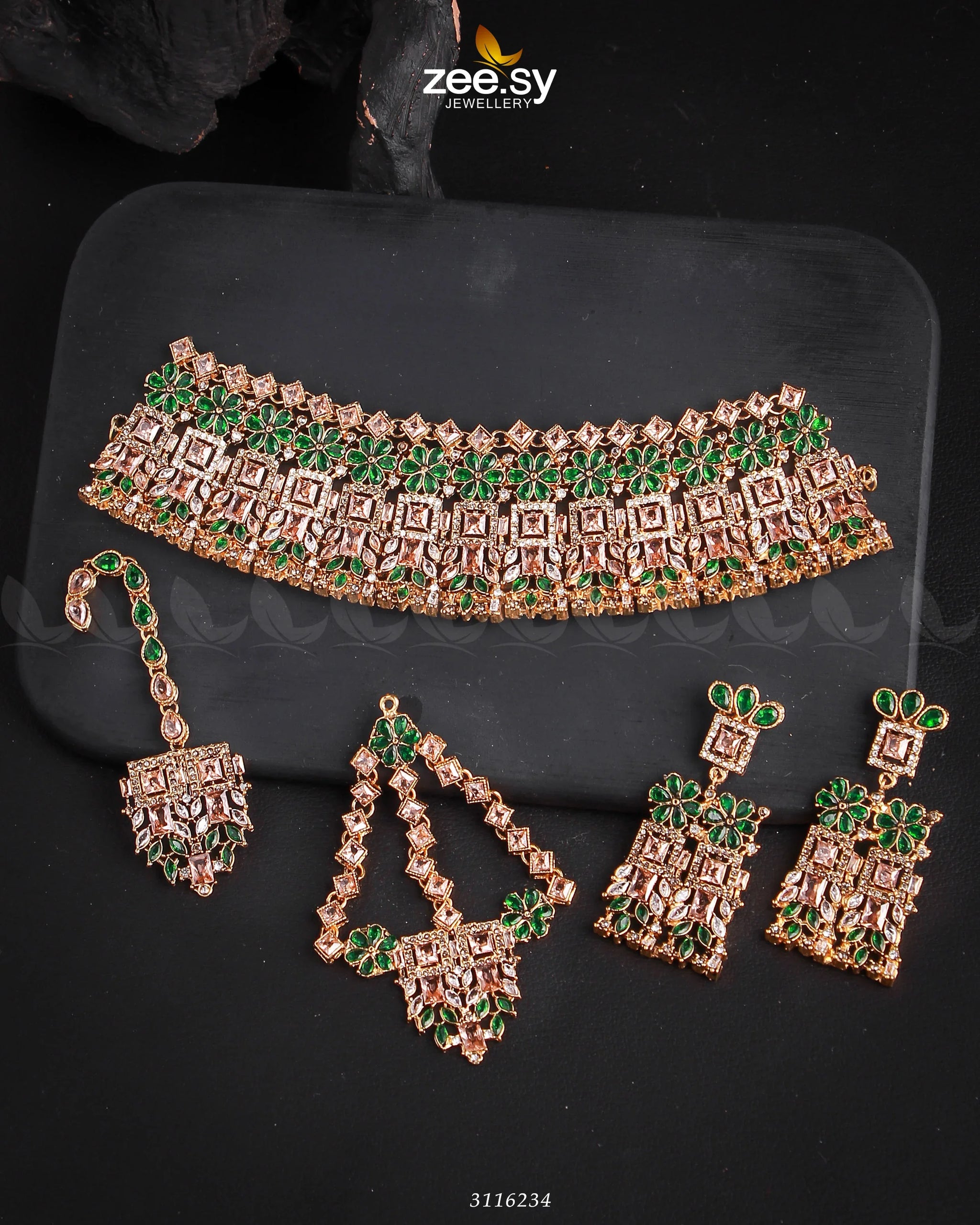 Rihanna Bridal Sets Golden Green - Zeesy Jewellery