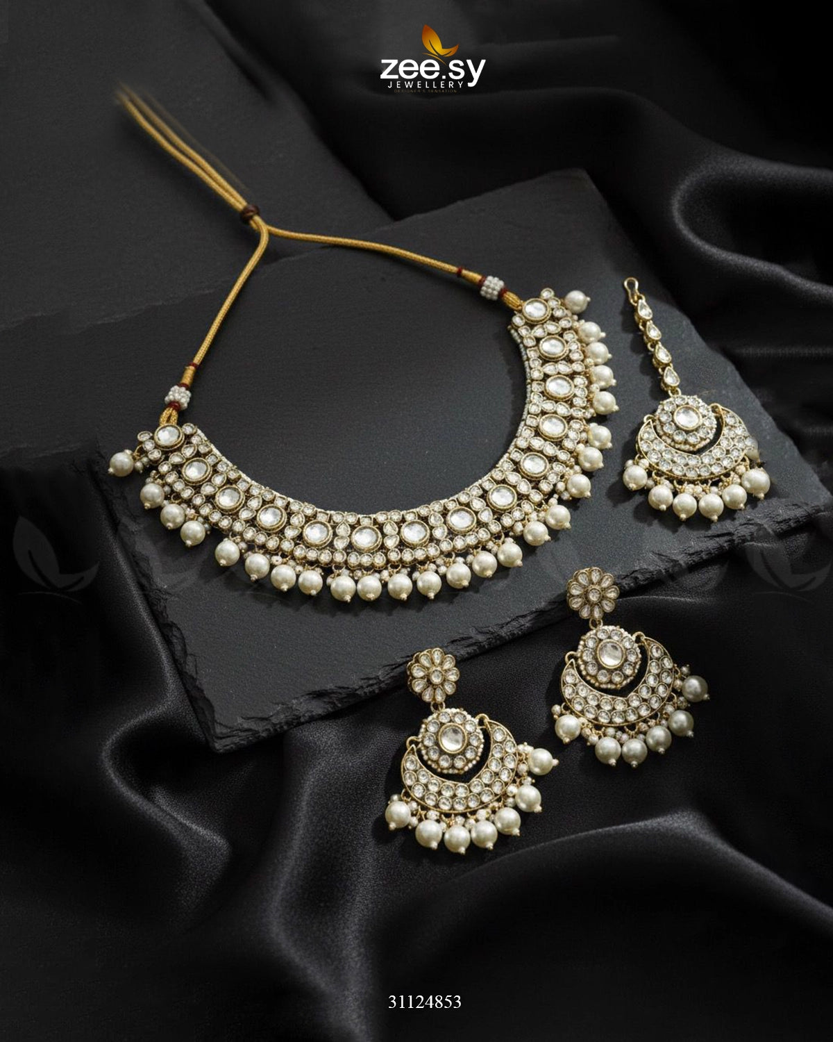 Exquisite Precious Formed Bridal Set Golden Pearl - Zeesy Jewellery