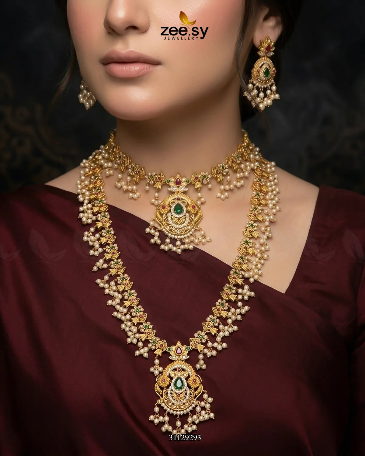 Grand Emerald Pearl Malla Set Malla Necklace - Zeesy Jewellery Pakistan | Premium Artificial & Imitation Jewellery