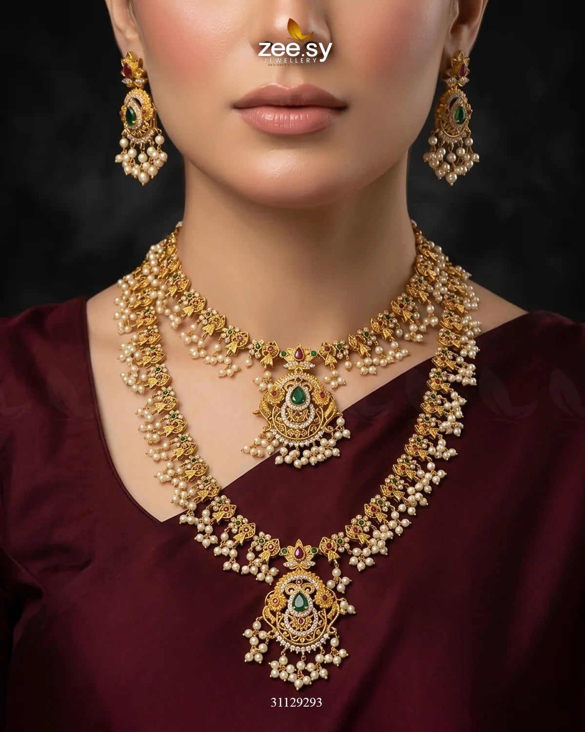 Grand Emerald Pearl Malla Set Malla Necklace - Zeesy Jewellery Pakistan | Premium Artificial & Imitation Jewellery