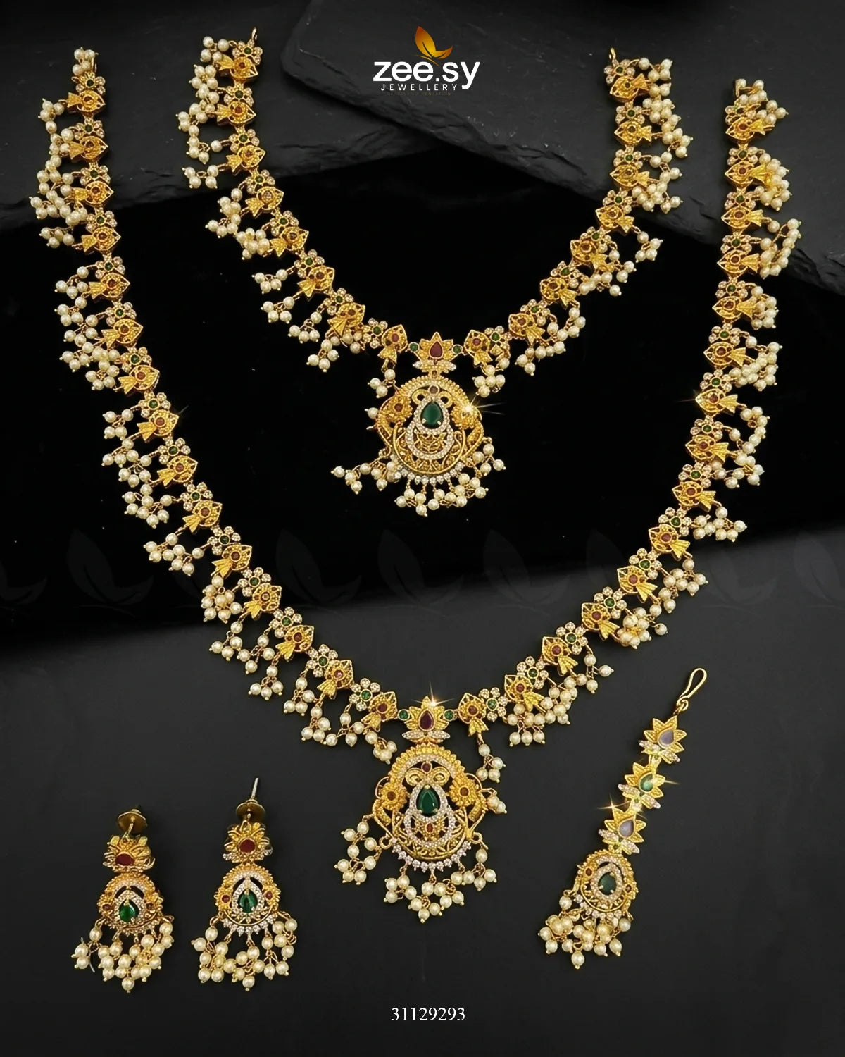 Grand Emerald Pearl Malla Set Malla Necklace - Zeesy Jewellery Pakistan | Premium Artificial & Imitation Jewellery