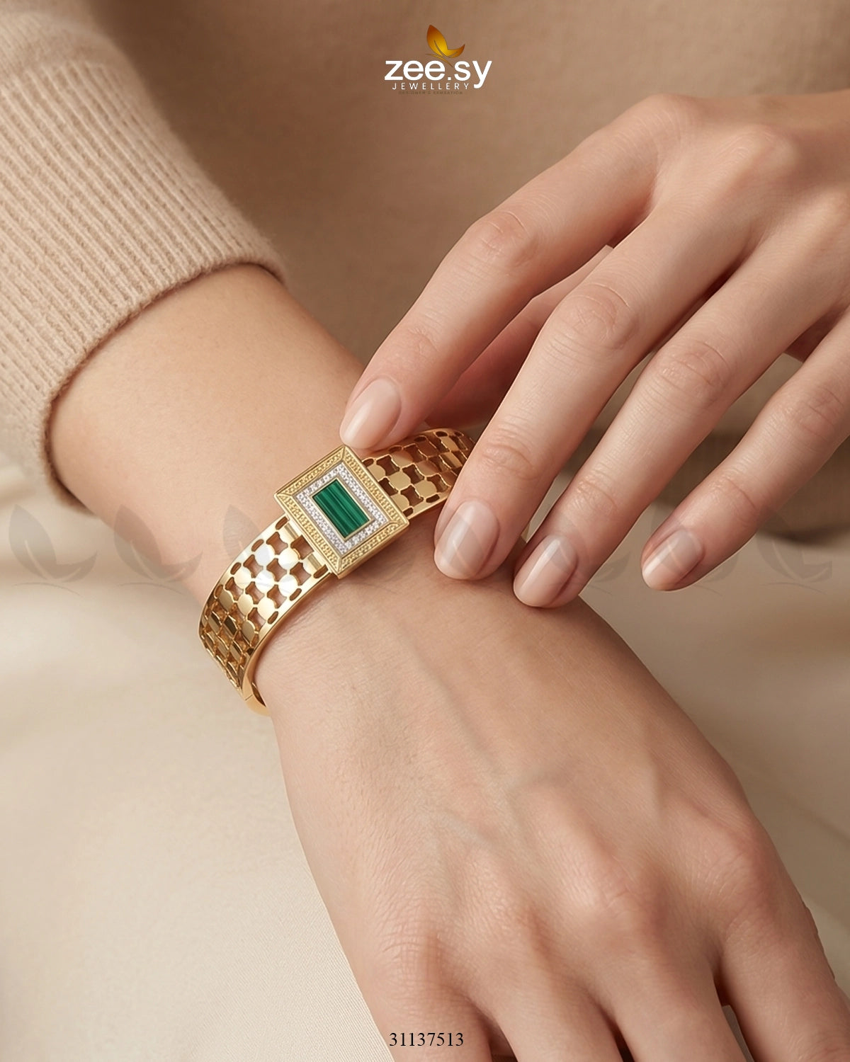 Green Gem Golden Cuff Bracelet Bracelet - Zeesy Jewellery Pakistan | Premium Artificial & Imitation Jewellery