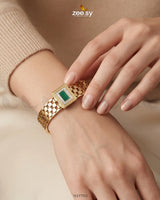 Green Gem Golden Cuff Bracelet Bracelet - Zeesy Jewellery Pakistan | Premium Artificial & Imitation Jewellery