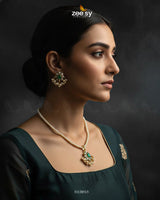 Meenakari Floral Pearl Necklace Set Golden Green - Zeesy Jewellery