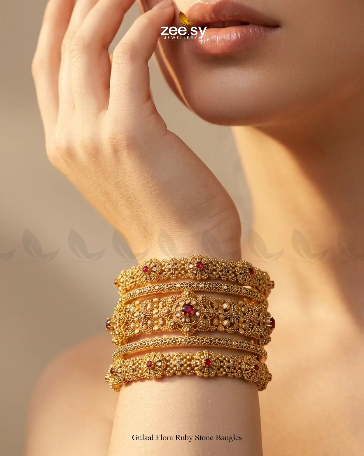 Gulaal Flora Ruby Stone Bangles BANGLES - Zeesy Jewellery Pakistan | Premium Artificial & Imitation Jewellery