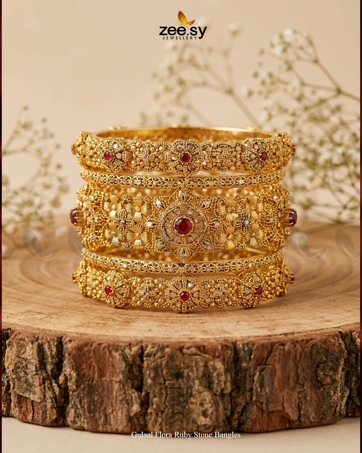 Gulaal Flora Ruby Stone Bangles BANGLES - Zeesy Jewellery Pakistan | Premium Artificial & Imitation Jewellery