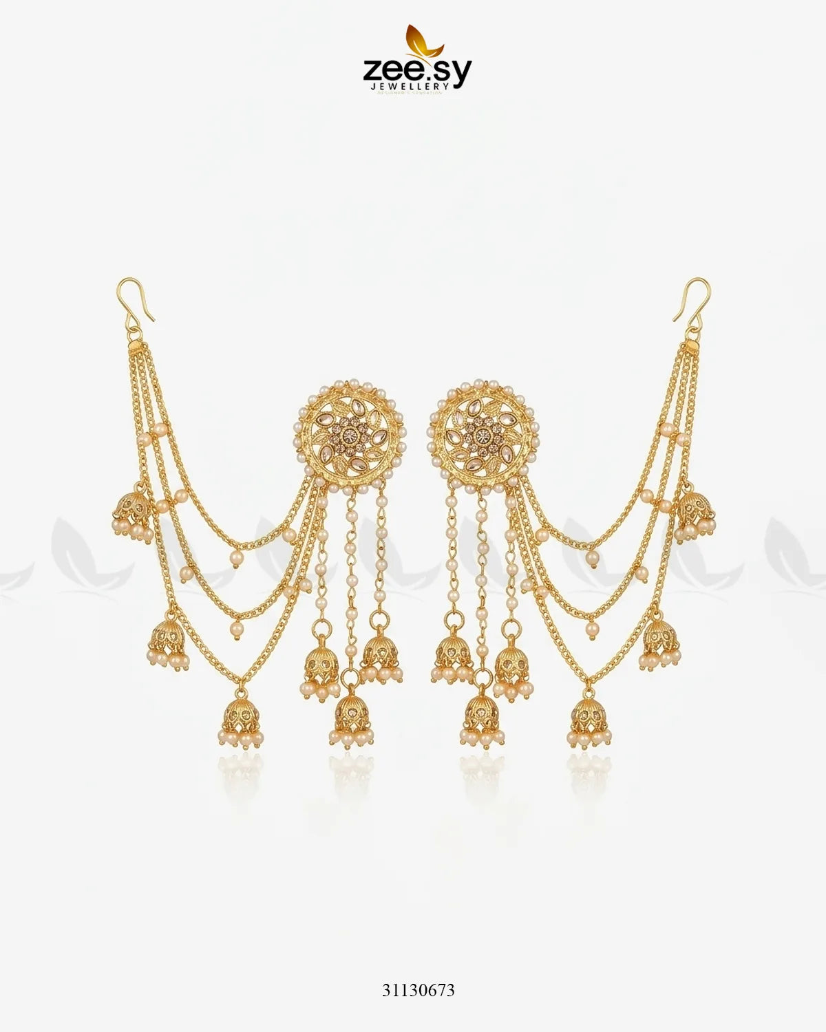 Gulnaar Center Floral Stone Earrings Earrings - Zeesy Jewellery Pakistan | Premium Artificial & Imitation Jewellery