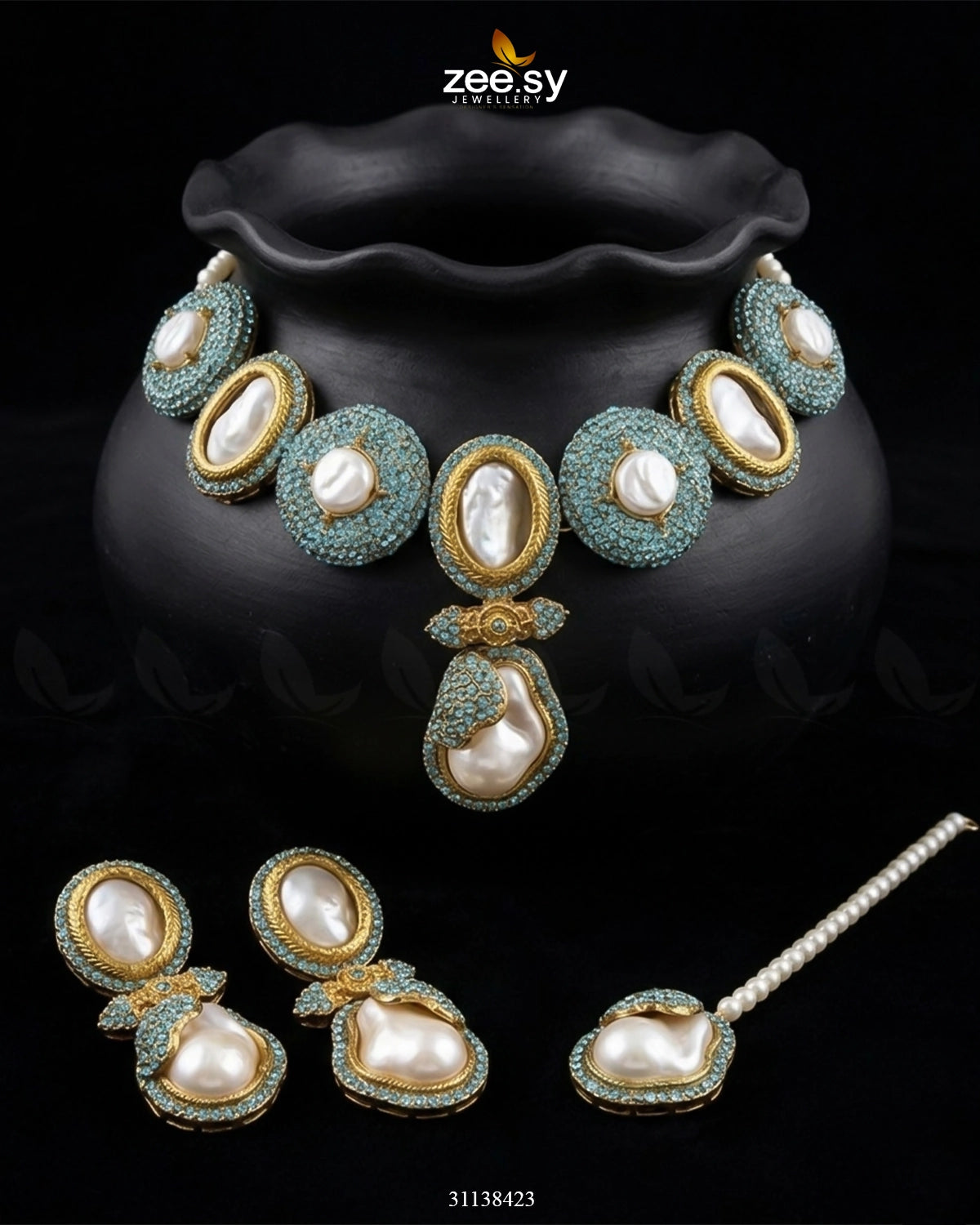 Gulnar Baroque Pearl Choker Set choker - Zeesy Jewellery Pakistan | Premium Artificial & Imitation Jewellery