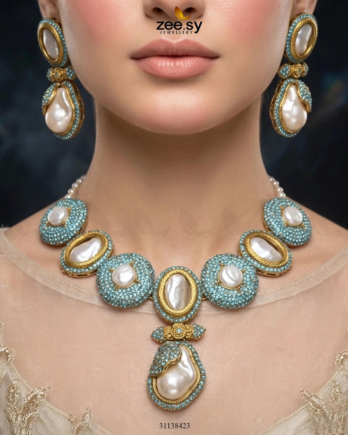 Gulnar Baroque Pearl Choker Set choker - Zeesy Jewellery Pakistan | Premium Artificial & Imitation Jewellery