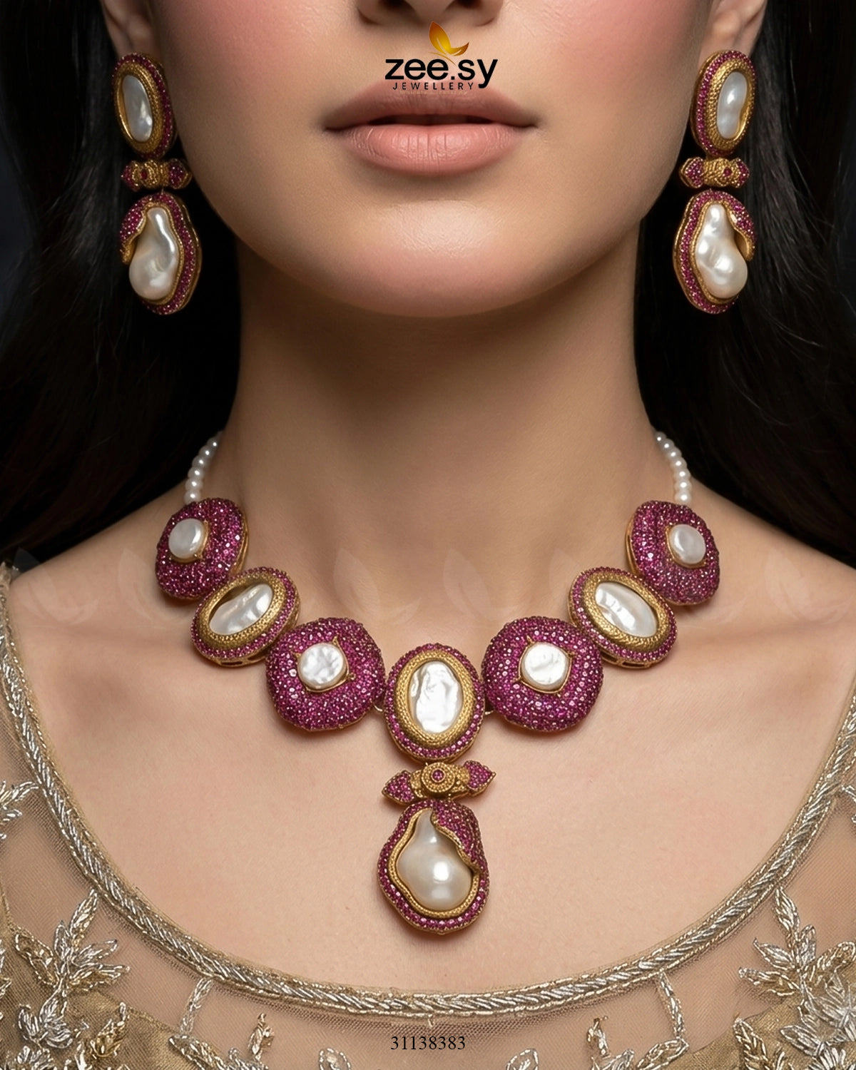Gulnar Baroque Pearl Choker Set choker - Zeesy Jewellery Pakistan | Premium Artificial & Imitation Jewellery