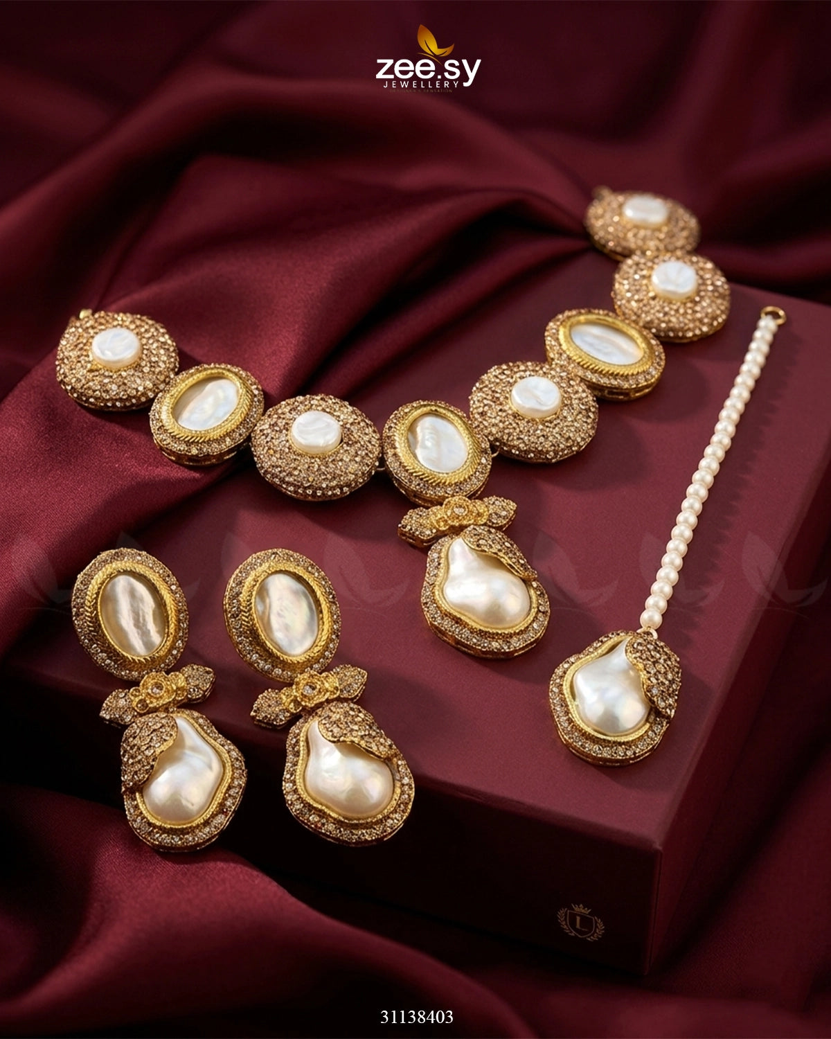 Gulnar Baroque Pearl Choker Set Champagne choker - Zeesy Jewellery Pakistan | Premium Artificial & Imitation Jewellery