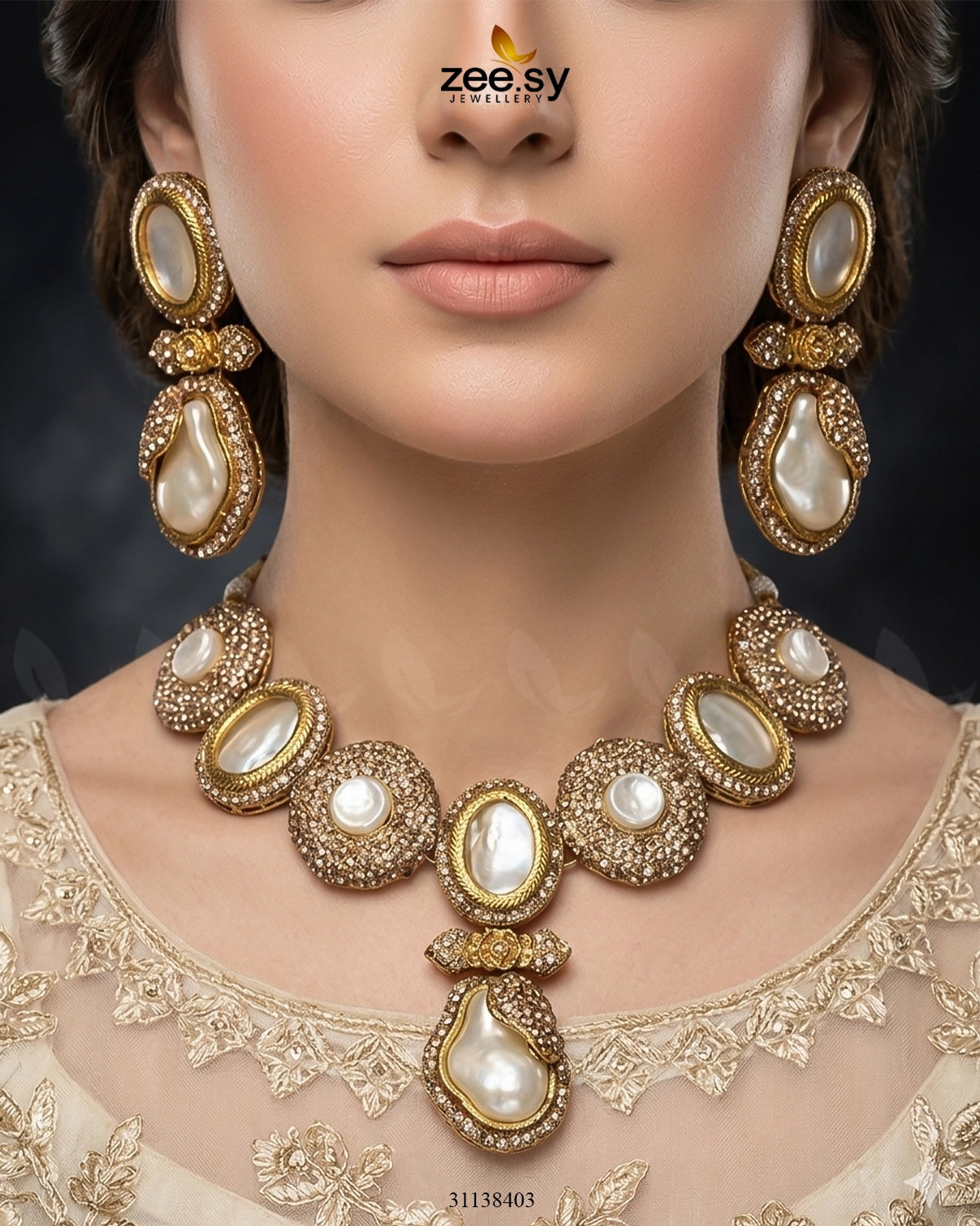 Gulnar Baroque Pearl Choker Set choker - Zeesy Jewellery Pakistan | Premium Artificial & Imitation Jewellery