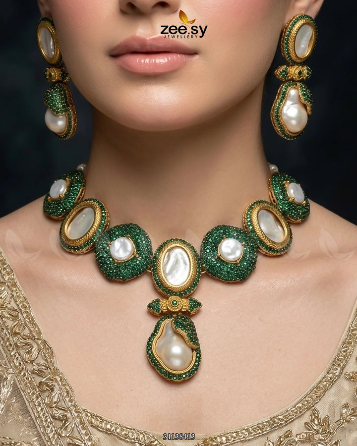 Gulnar Baroque Pearl Choker Set choker - Zeesy Jewellery Pakistan | Premium Artificial & Imitation Jewellery