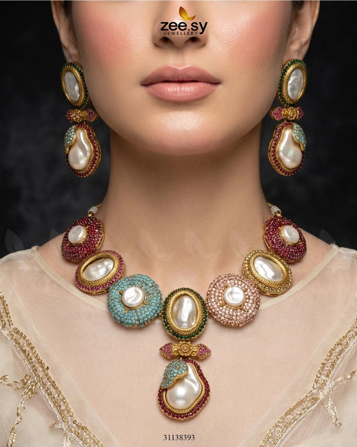 Gulnar Baroque Pearl Choker Set choker - Zeesy Jewellery Pakistan | Premium Artificial & Imitation Jewellery