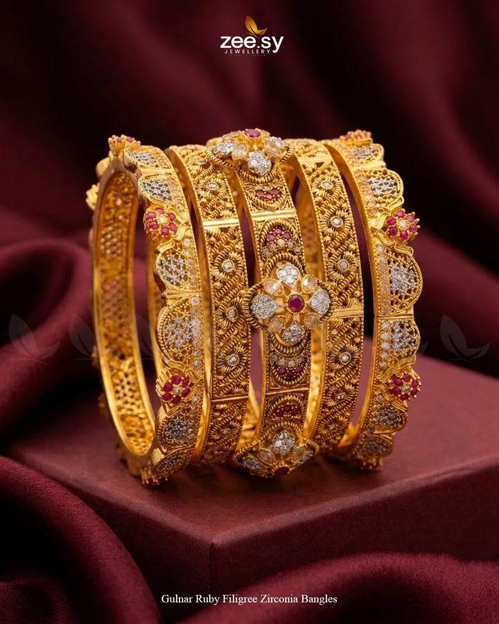 Gulnar Ruby Filigree Zirconia Bangles BANGLES - Zeesy Jewellery Pakistan | Premium Artificial & Imitation Jewellery