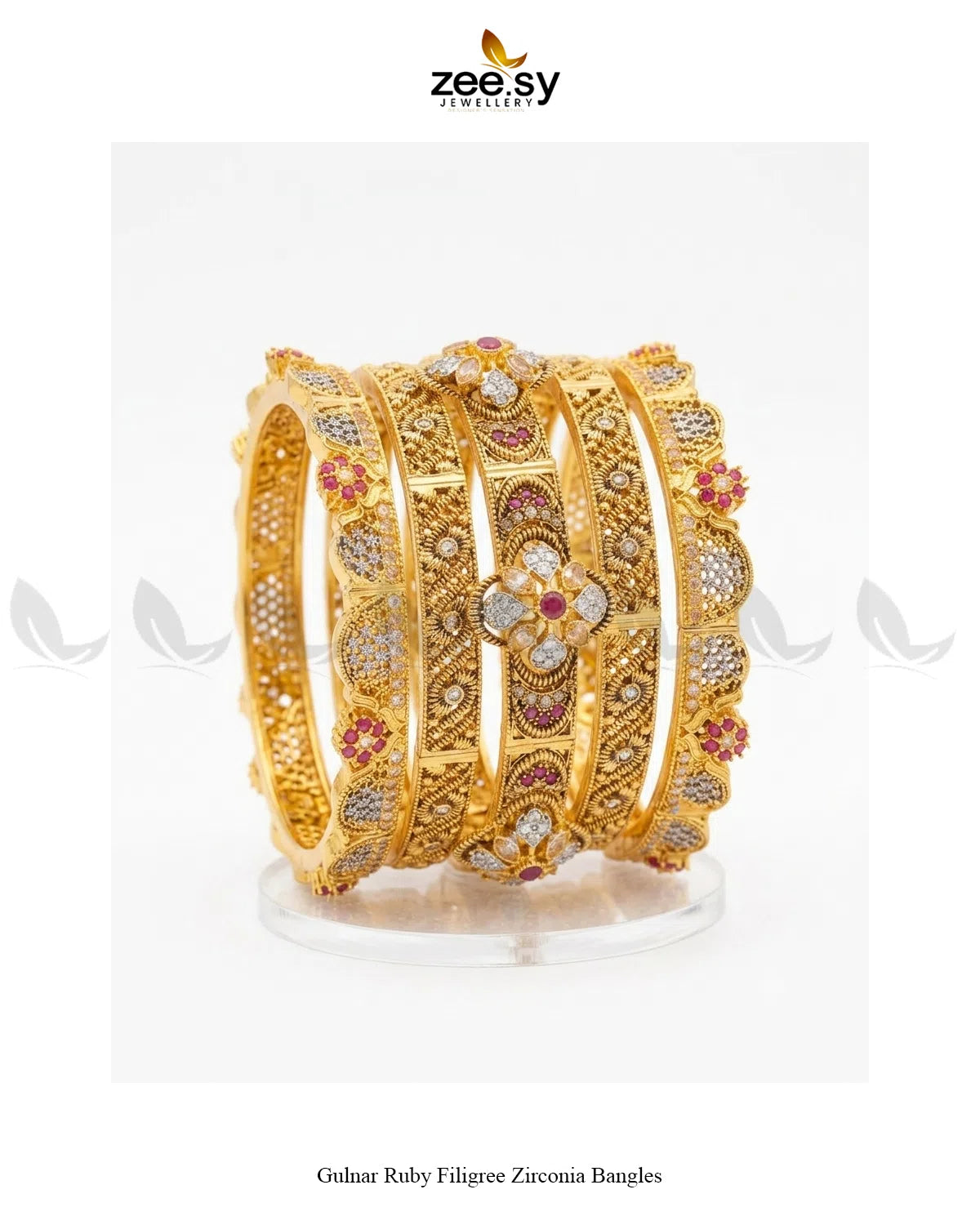 Gulnar Ruby Filigree Zirconia Bangles