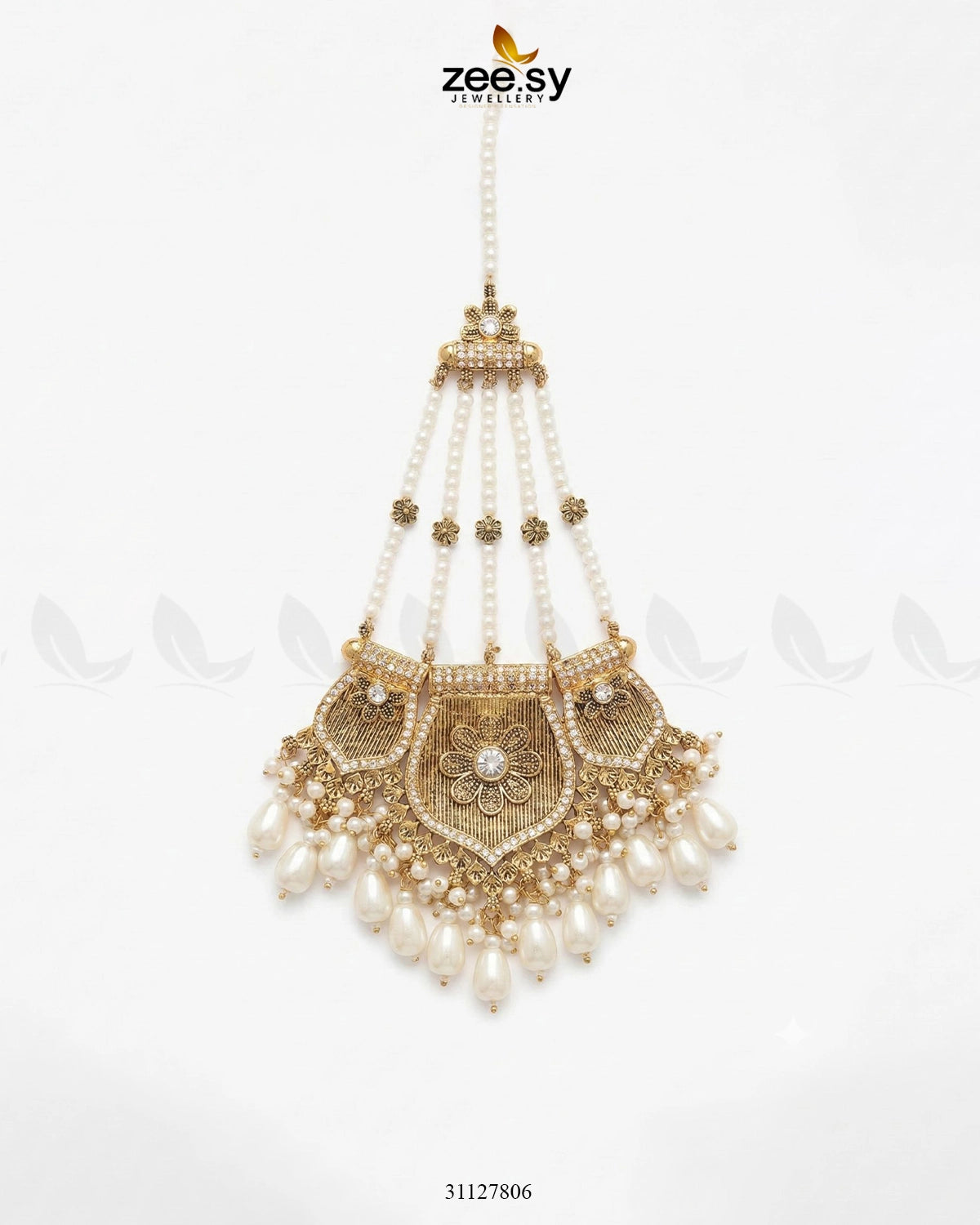 Gulnar Floral Beads Jhumar Golden Pearl - Zeesy Jewellery