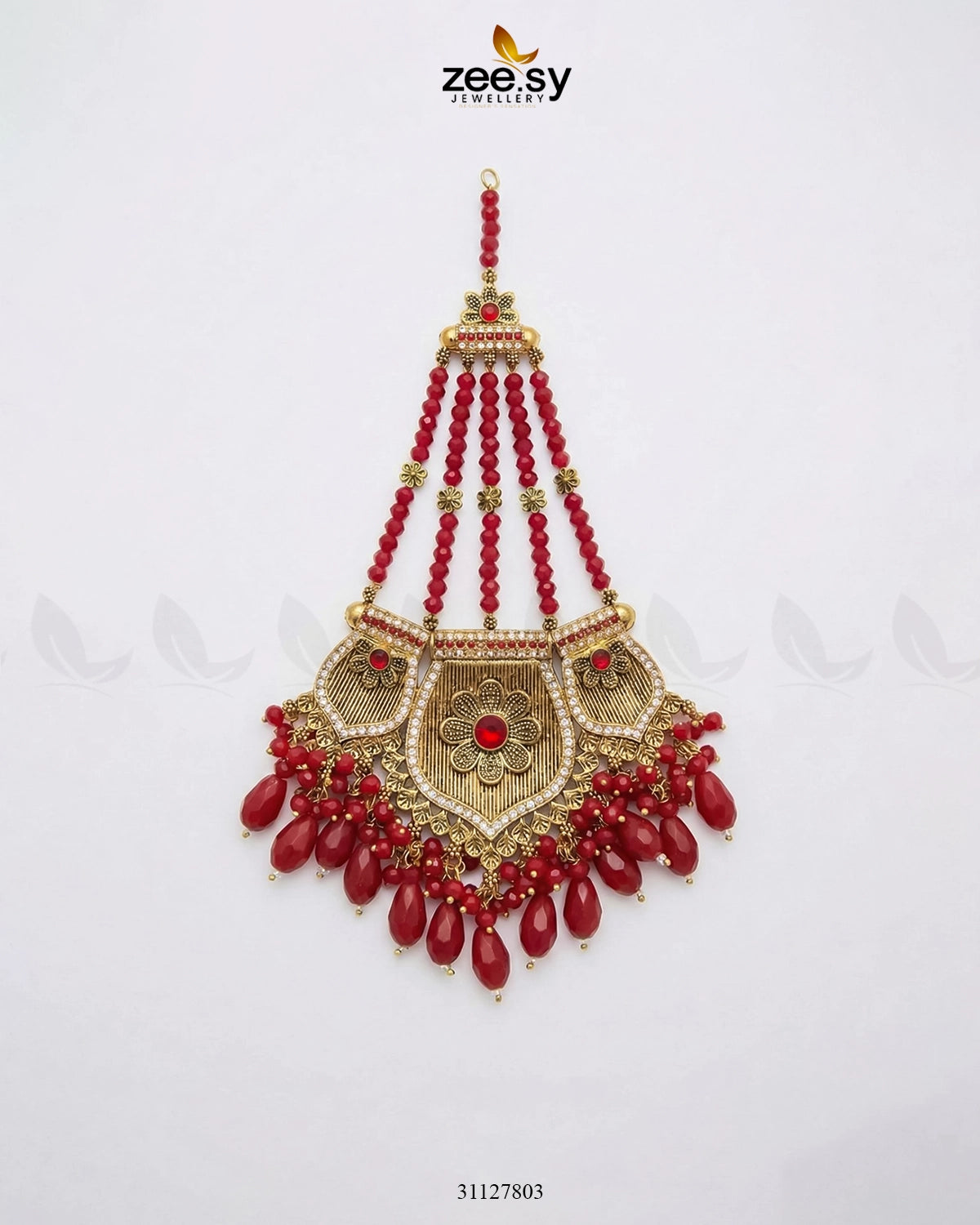 Gulnar Floral Beads Jhumar Golden Red - Zeesy Jewellery