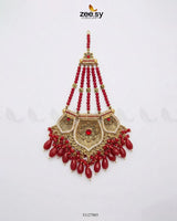 Gulnar Floral Beads Jhumar Golden Red - Zeesy Jewellery