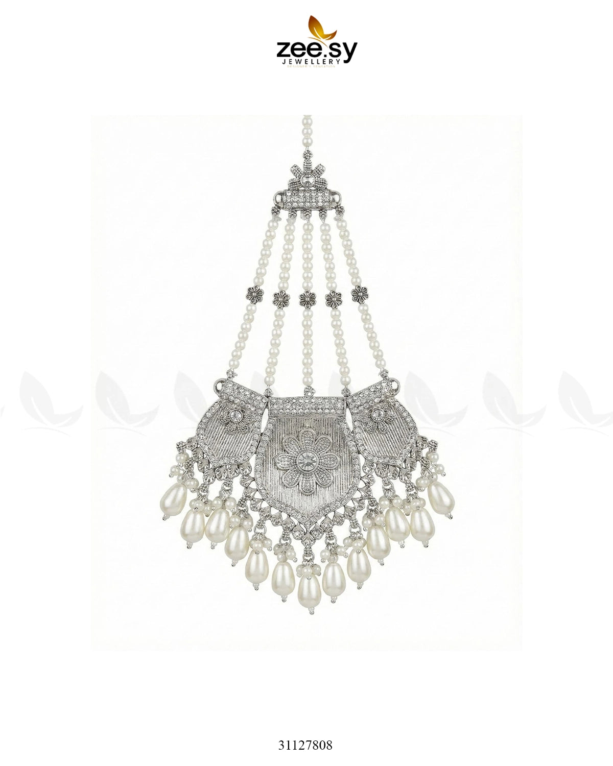 Gulnar Floral Beads Jhumar Silver Pearl - Zeesy Jewellery