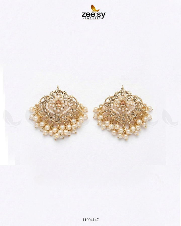Hyderabadi Pearl Drop Earrings Champagne Earrings - Zeesy Jewellery Pakistan | Premium Artificial & Imitation Jewellery