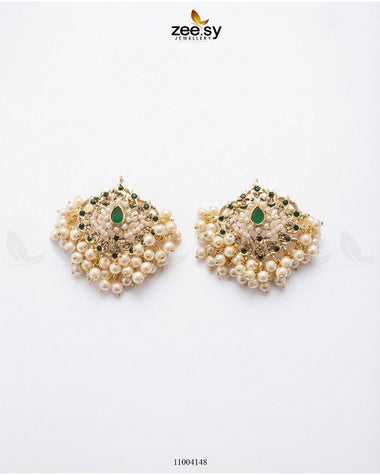 Hyderabadi Pearl Drop Earrings Green Earrings - Zeesy Jewellery Pakistan | Premium Artificial & Imitation Jewellery