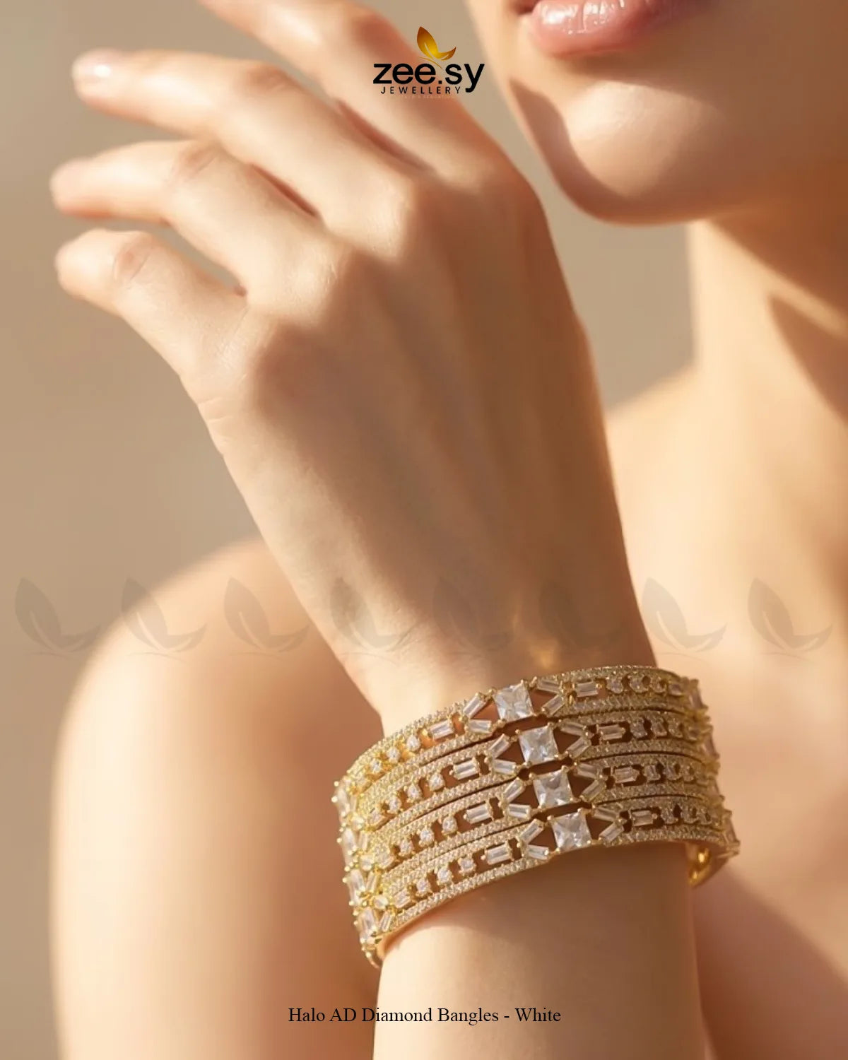 Halo AD Diamond Bangles - White