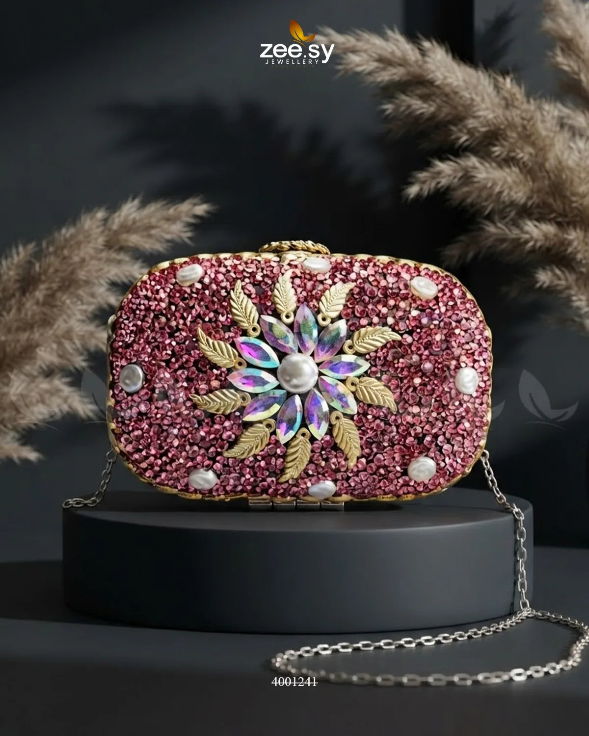 Handcrafted Kundan Floral Clutch Bag ACCESSORIES - Zeesy Jewellery Pakistan | Premium Artificial & Imitation Jewellery