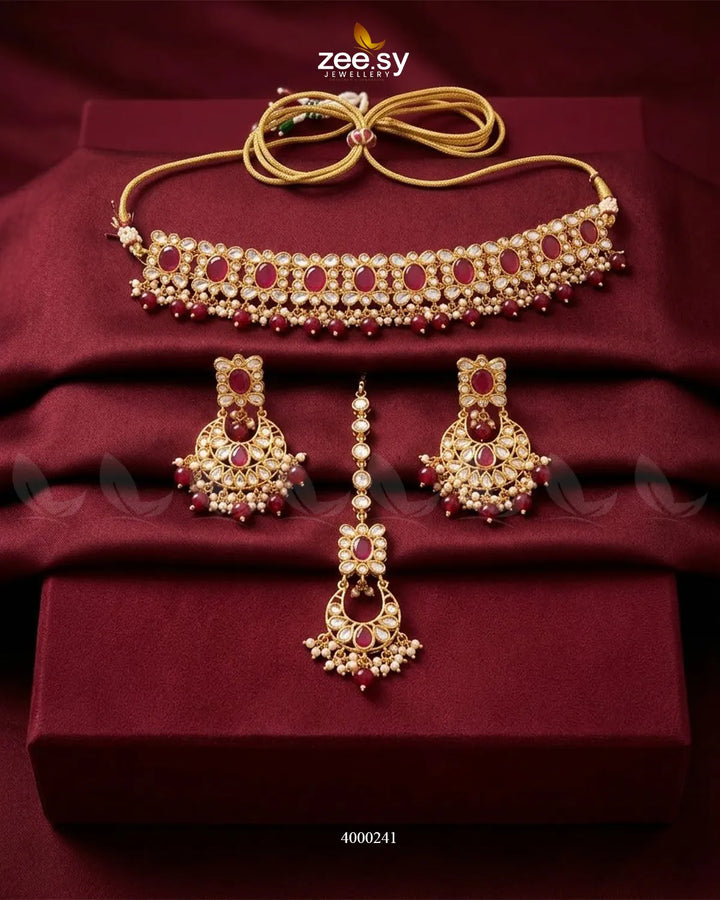 RHS09 Haven beaded drop necklace set in red with coordinating necklace pieces