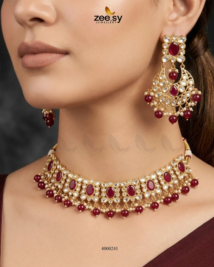 RHS09 Haven beaded drop necklace set in red with coordinating necklace pieces