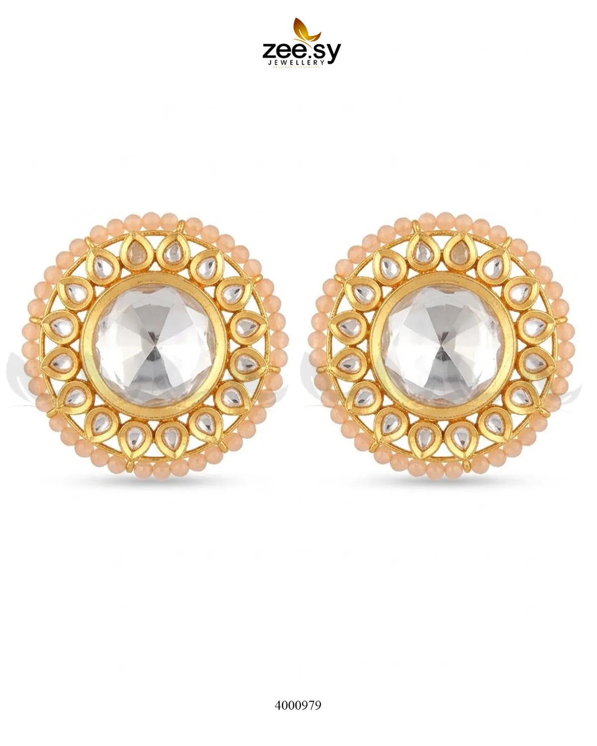 Hazel Beaded Circular Kundan Earrings Earrings - Zeesy Jewellery Pakistan | Premium Artificial & Imitation Jewellery