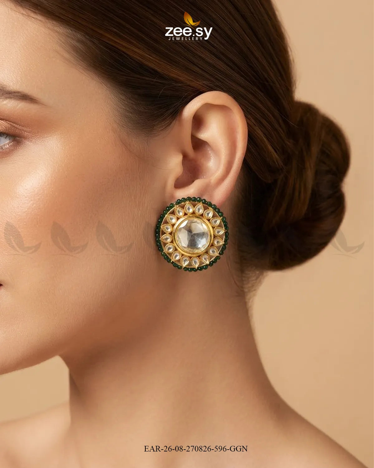 Hazel Beaded Circular Kundan Top Earrings - Zeesy Jewellery Pakistan | Premium Artificial & Imitation Jewellery