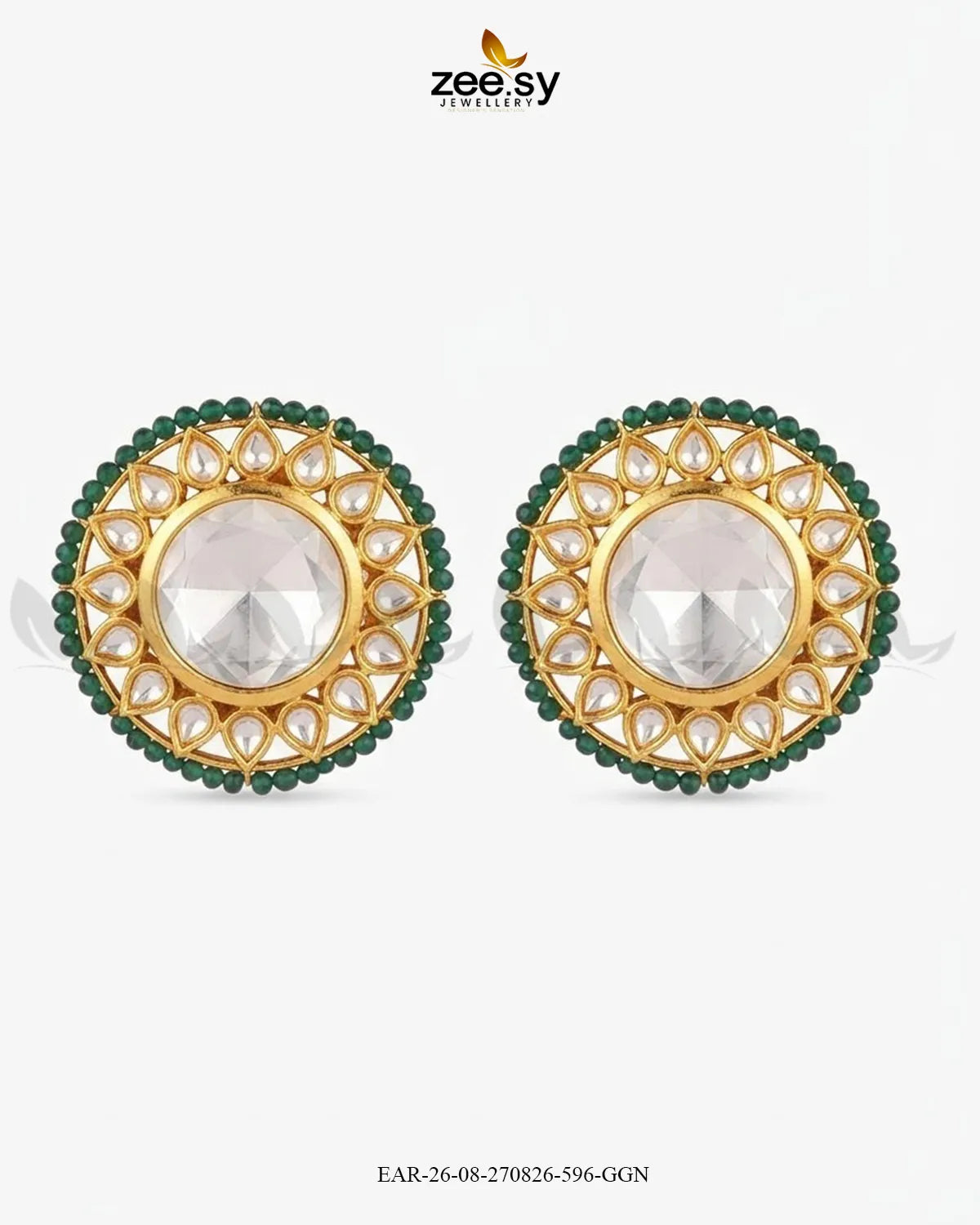 Hazel Beaded Circular Kundan Top Earrings - Zeesy Jewellery Pakistan | Premium Artificial & Imitation Jewellery