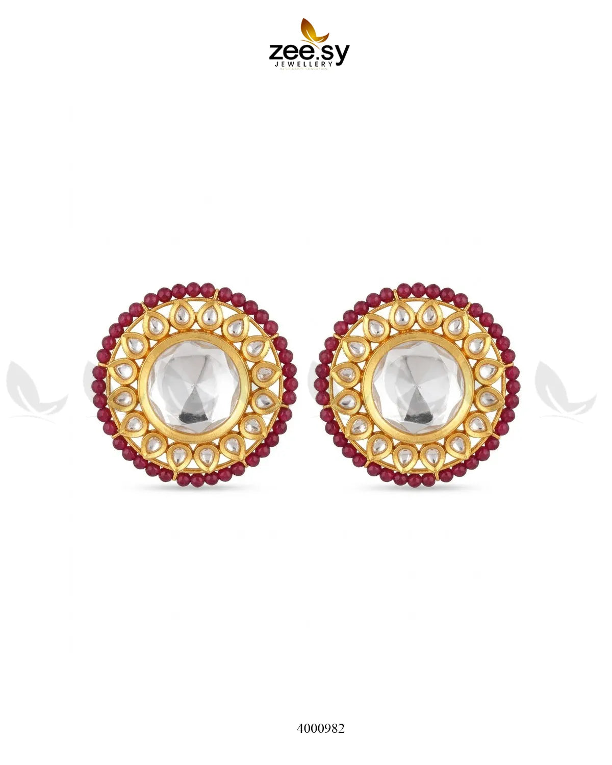 Hazel Beaded Circular Kundan Earrings Earrings - Zeesy Jewellery Pakistan | Premium Artificial & Imitation Jewellery