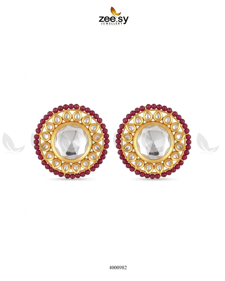 Hazel Beaded Circular Kundan Earrings Earrings - Zeesy Jewellery Pakistan | Premium Artificial & Imitation Jewellery