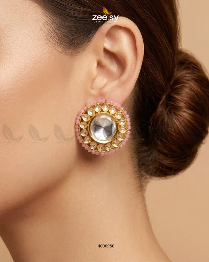 Hazel Beaded Circular Kundan Earrings Earrings - Zeesy Jewellery Pakistan | Premium Artificial & Imitation Jewellery