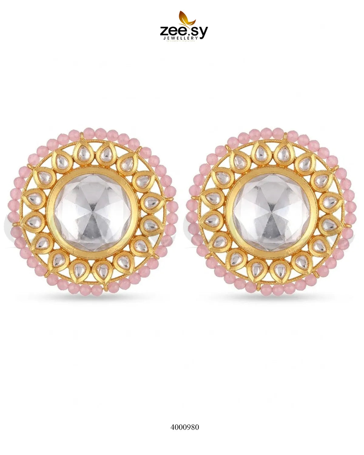 Hazel Beaded Circular Kundan Earrings Earrings - Zeesy Jewellery Pakistan | Premium Artificial & Imitation Jewellery