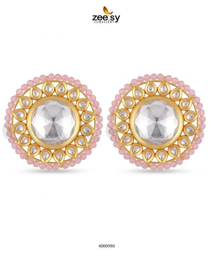 Hazel Beaded Circular Kundan Earrings Earrings - Zeesy Jewellery Pakistan | Premium Artificial & Imitation Jewellery