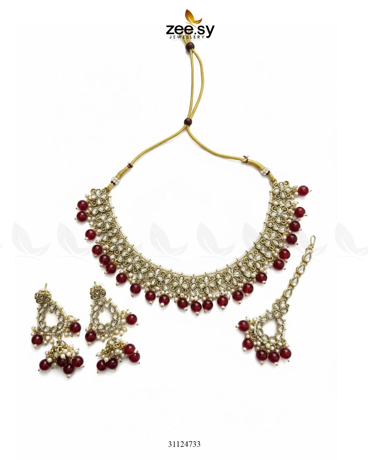 Heirloom Grand Luminous Necklace Set Golden Red - Zeesy Jewellery