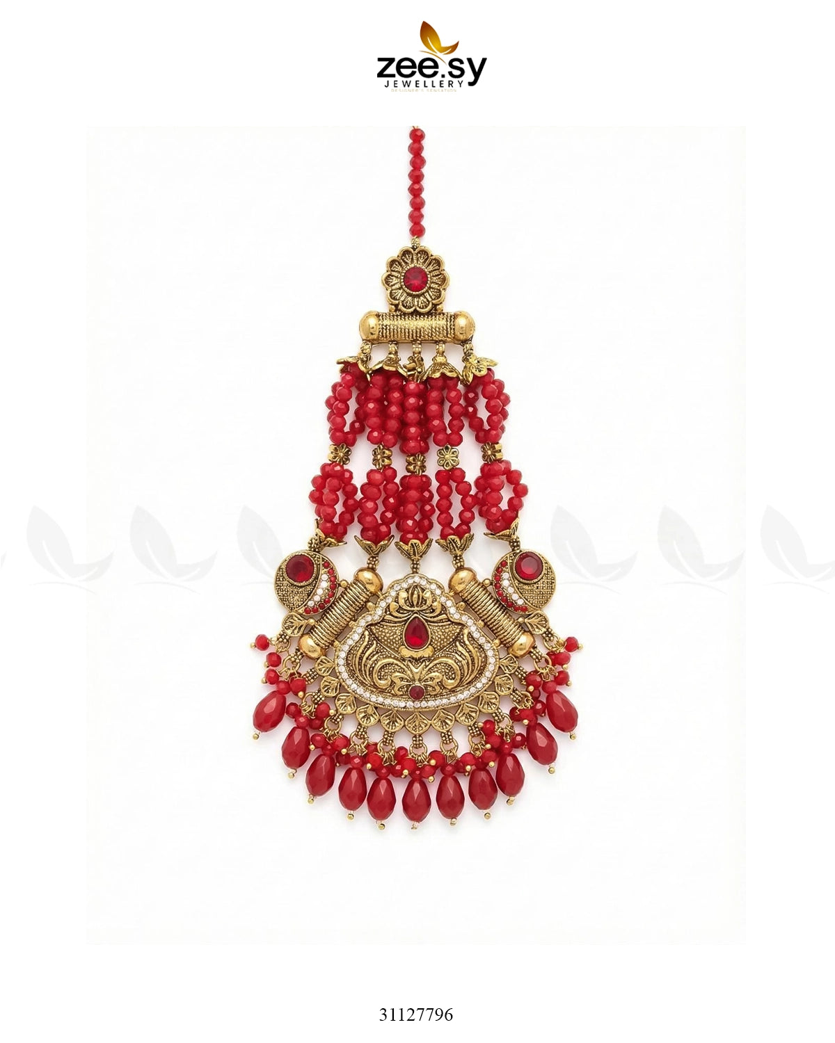 Heritage Blush Beaded Jhumar Golden Red - Zeesy Jewellery