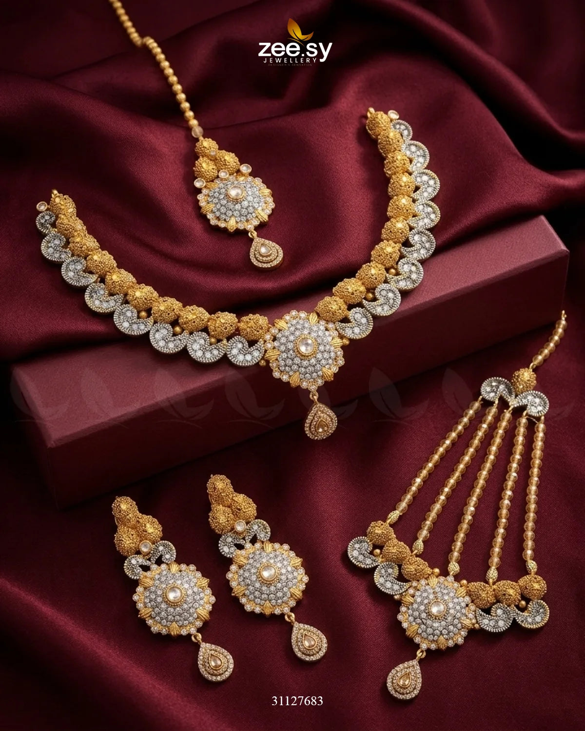 Hexagon Cluster Pave Bridal Set Bridal Set - Zeesy Jewellery Pakistan | Premium Artificial & Imitation Jewellery