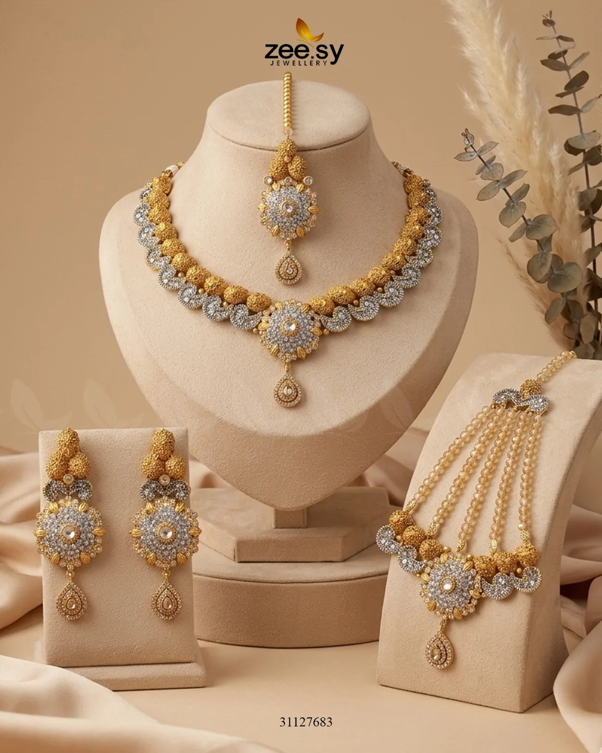 Hexagon Cluster Pave Bridal Set Bridal Set - Zeesy Jewellery Pakistan | Premium Artificial & Imitation Jewellery