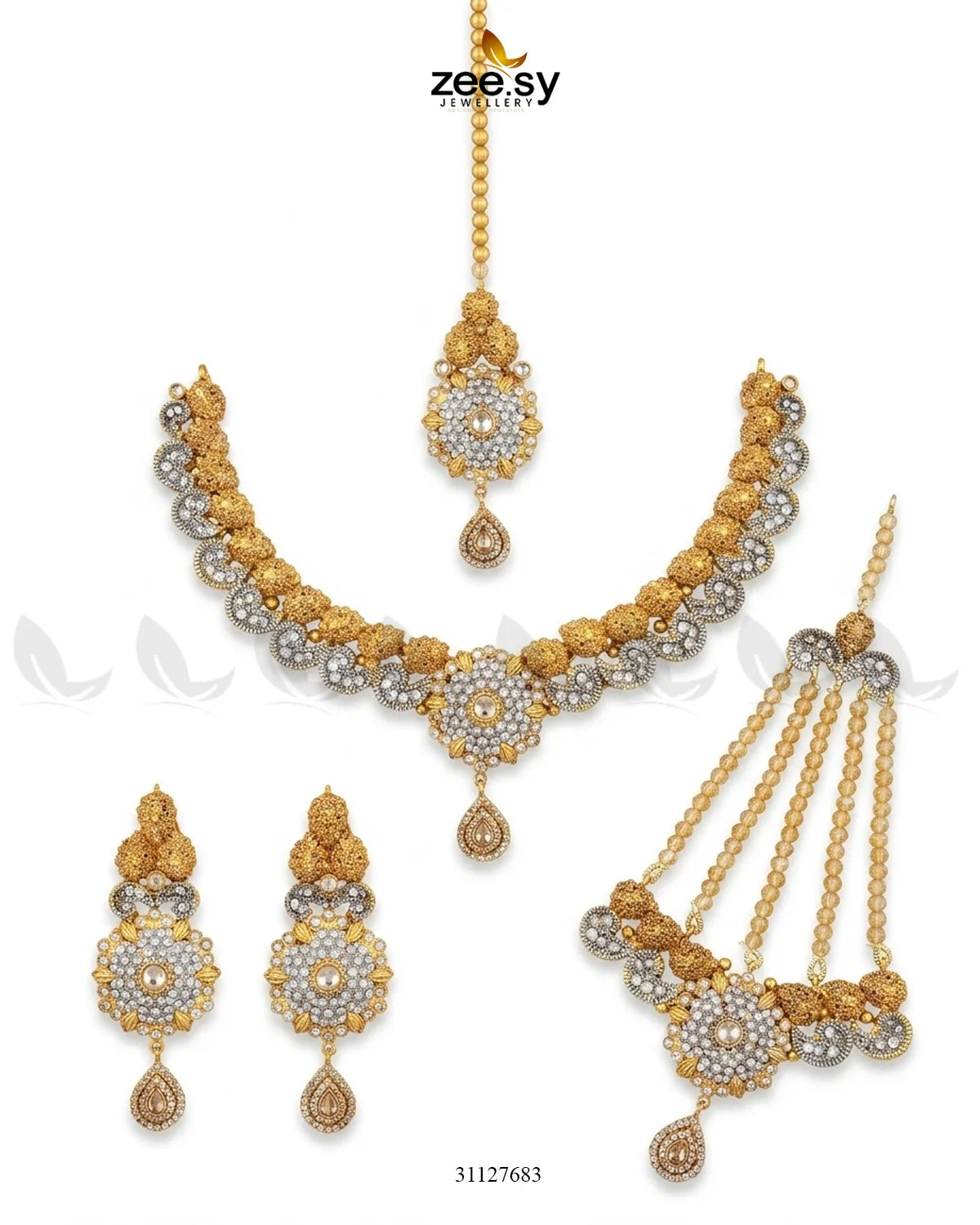 Hexagon Cluster Pave Bridal Set Bridal Set - Zeesy Jewellery Pakistan | Premium Artificial & Imitation Jewellery