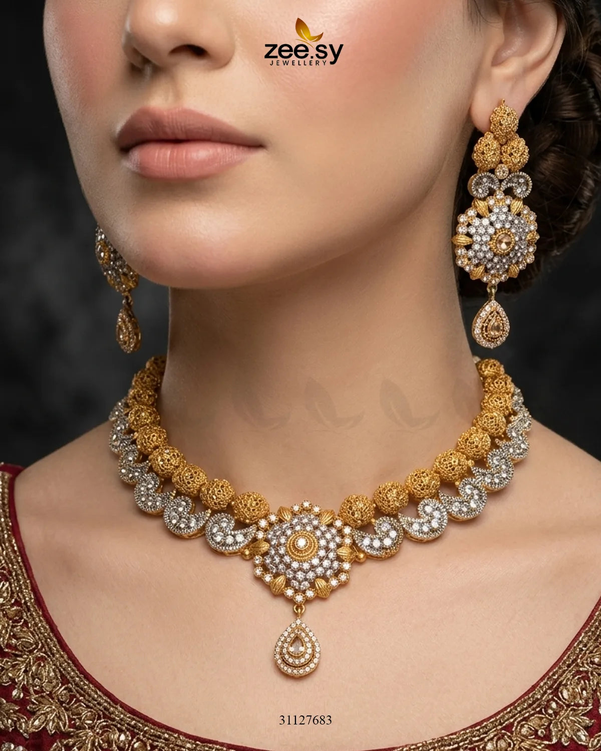 Hexagon Cluster Pave Bridal Set Bridal Set - Zeesy Jewellery Pakistan | Premium Artificial & Imitation Jewellery