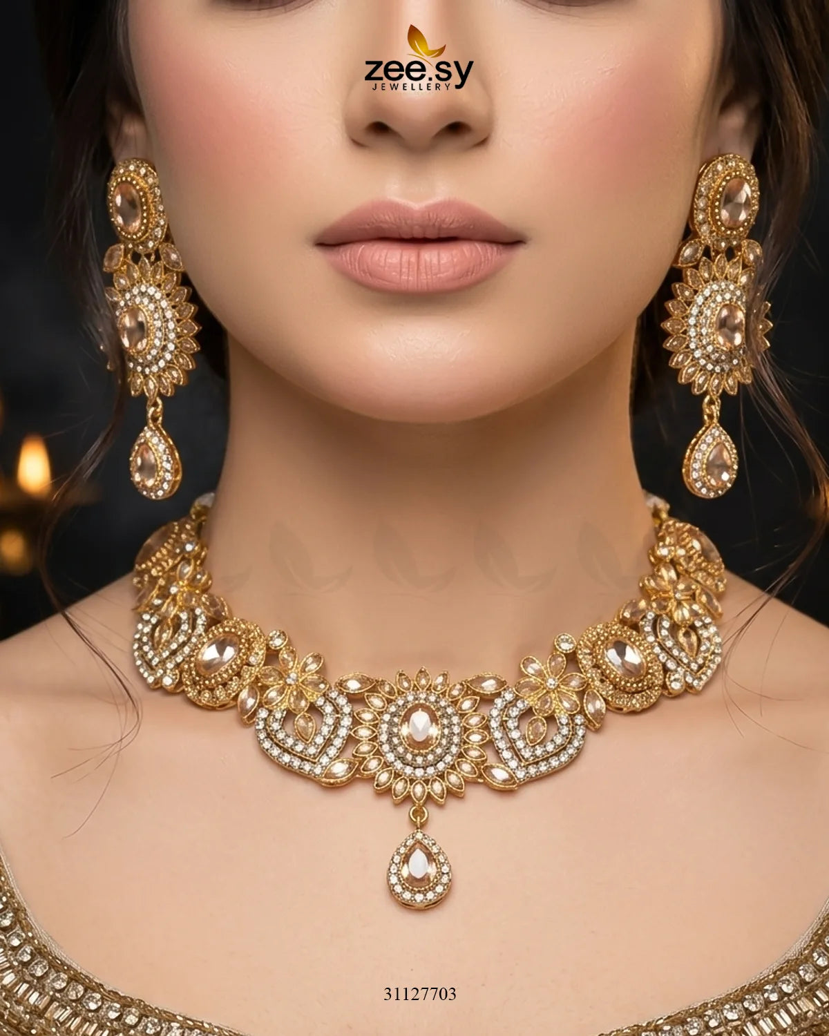 Honeyed Zircon Pearl Bridal Set Bridal Set - Zeesy Jewellery Pakistan | Premium Artificial & Imitation Jewellery