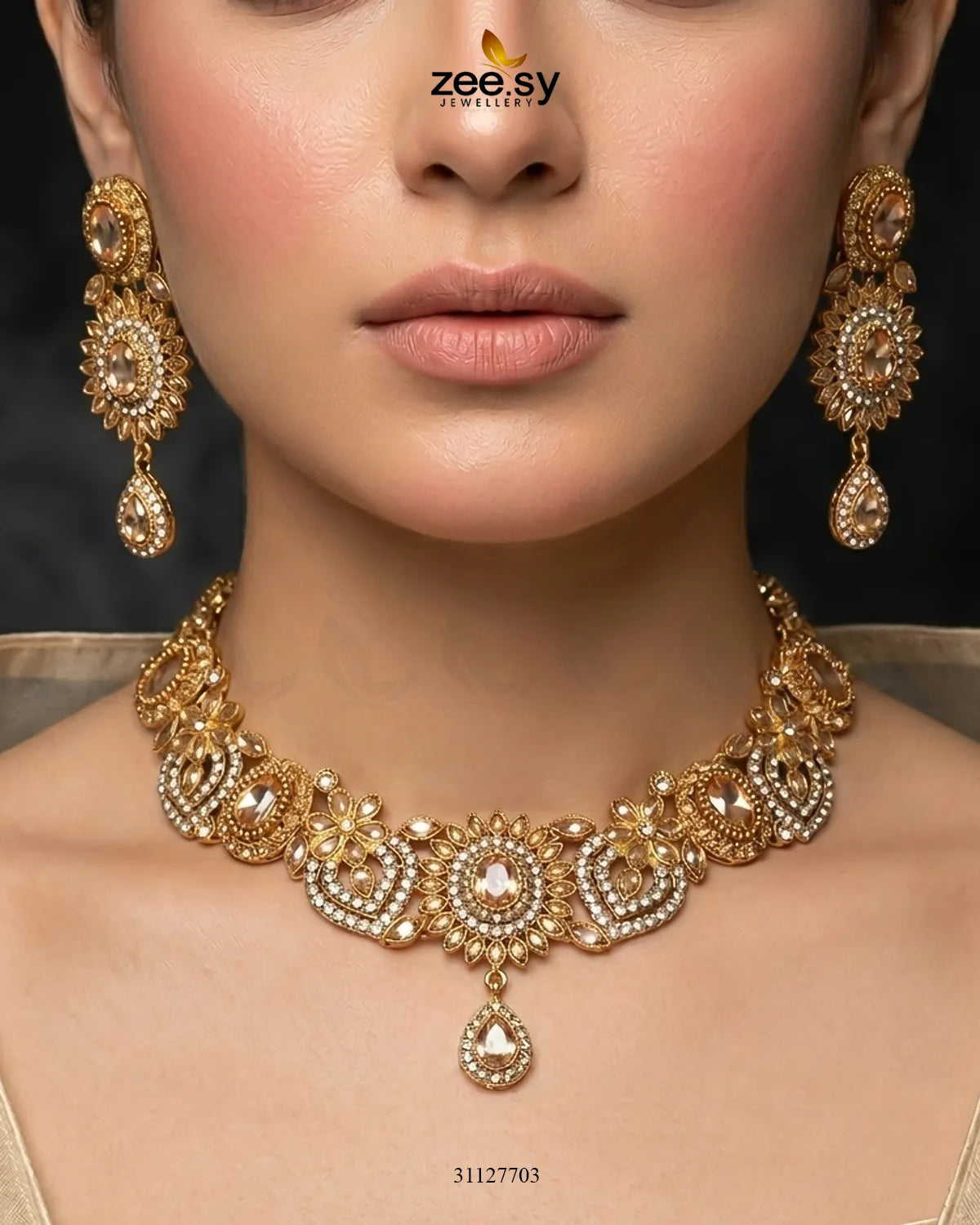 Honeyed Zircon Pearl Bridal Set Bridal Set - Zeesy Jewellery Pakistan | Premium Artificial & Imitation Jewellery