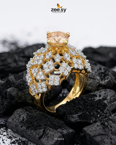 Imperial Bloom Cluster Ring Golden Champagne Finger Ring - Zeesy Jewellery Pakistan | Premium Artificial & Imitation Jewellery