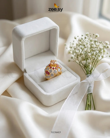 Imperial Bloom Cluster Ring Finger Ring - Zeesy Jewellery Pakistan | Premium Artificial & Imitation Jewellery