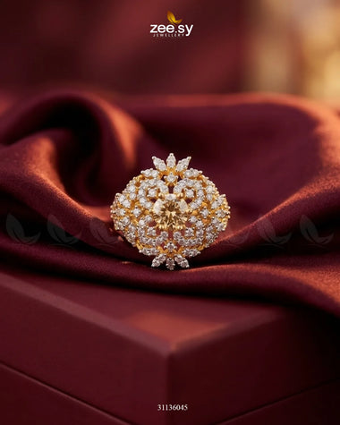 Imperial Floral Cluster Ring Golden Champagne Finger Ring - Zeesy Jewellery Pakistan | Premium Artificial & Imitation Jewellery