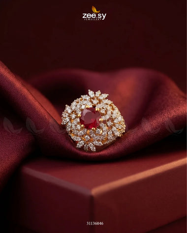 Imperial Floral Cluster Ring Golden Red Finger Ring - Zeesy Jewellery Pakistan | Premium Artificial & Imitation Jewellery